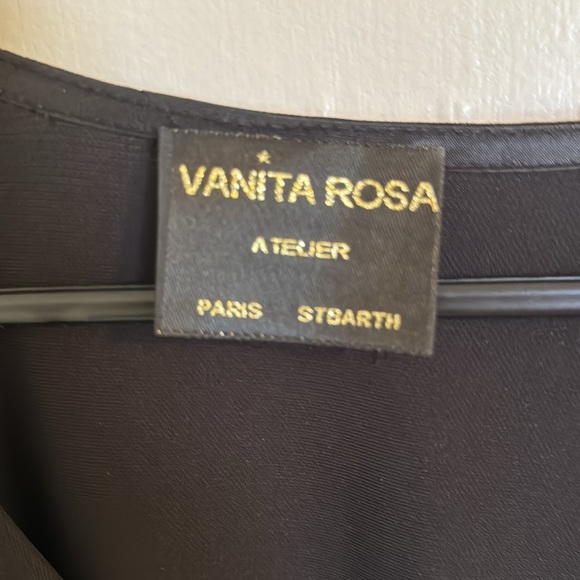 Vanita Rosa Atelier Black Flowy Top with Black Sequined Long Sleeves-Size Large - Picture 2 of 8